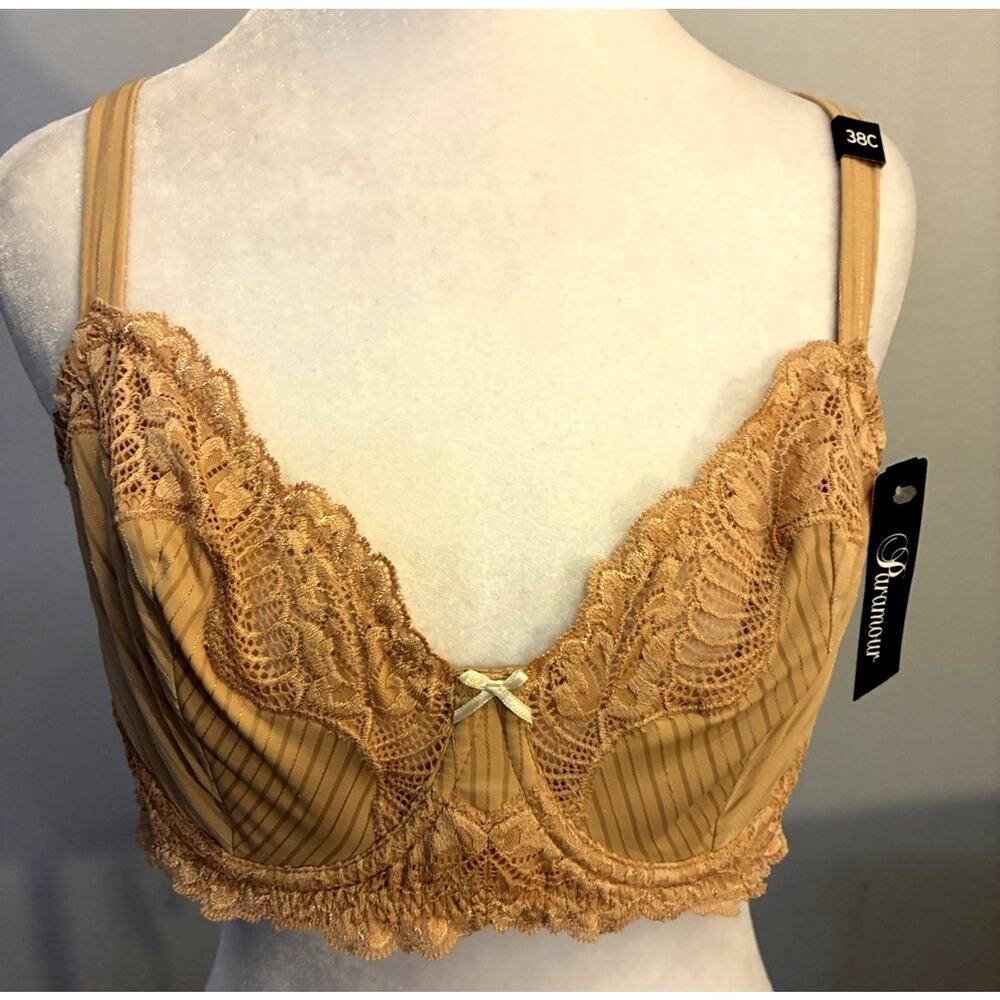 NWT Paramour Nude 38C Bra Lace Trim Stripe Delight UW Fawn 115353 Full Figure